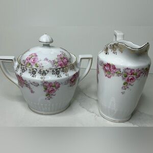 Vintage Sugar Bowl & Creamer Pitcher Royal Porcelain China Lavender Rose Cream